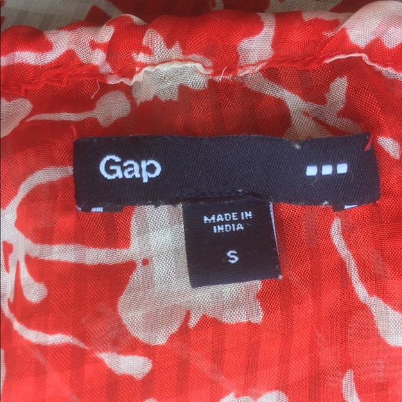 Gap Floral Summer Top Red White Drawstring Neck - Picture 4 of 4